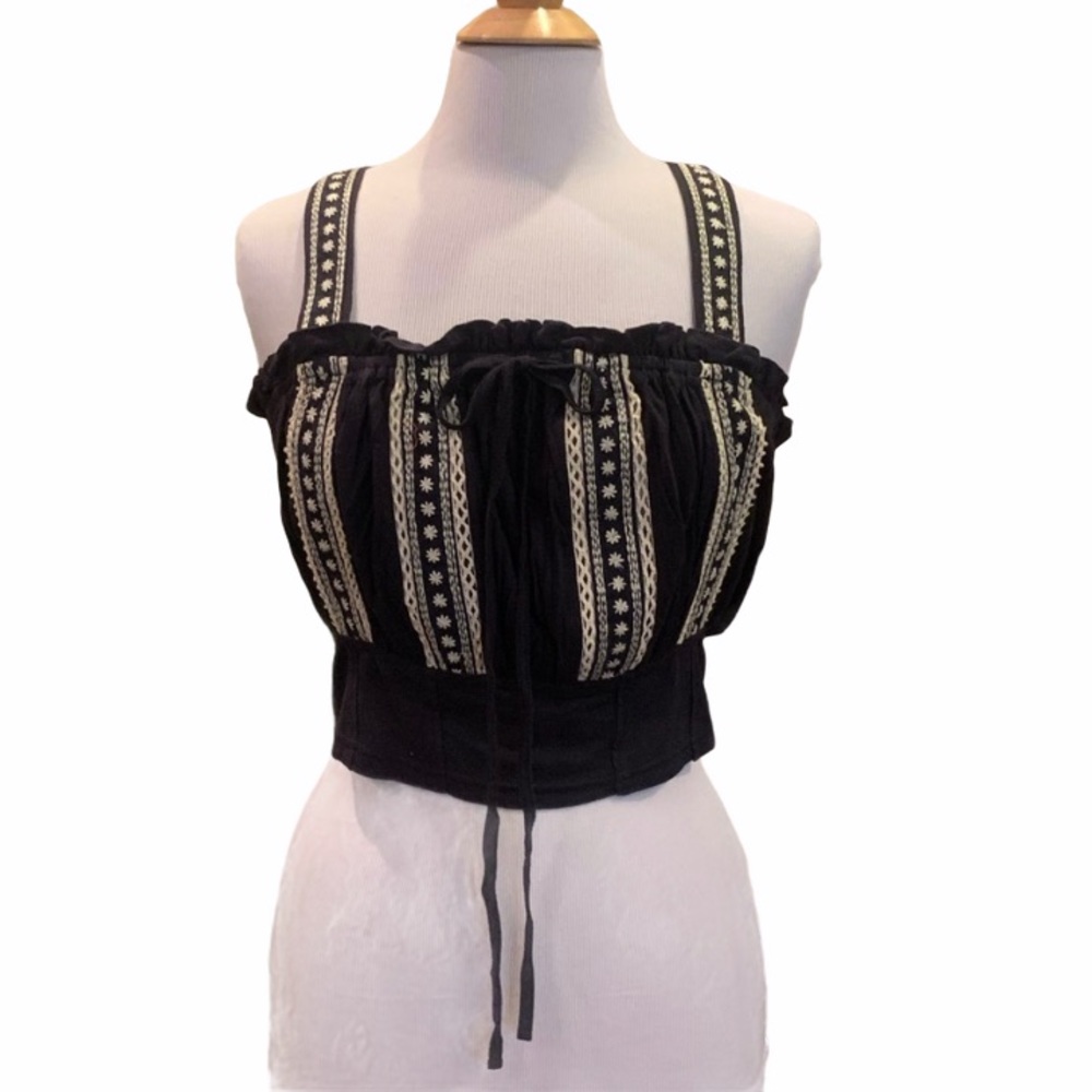 XS NWT Free People Hill Top Crop Embroidered Navy - Picture 5 of 11